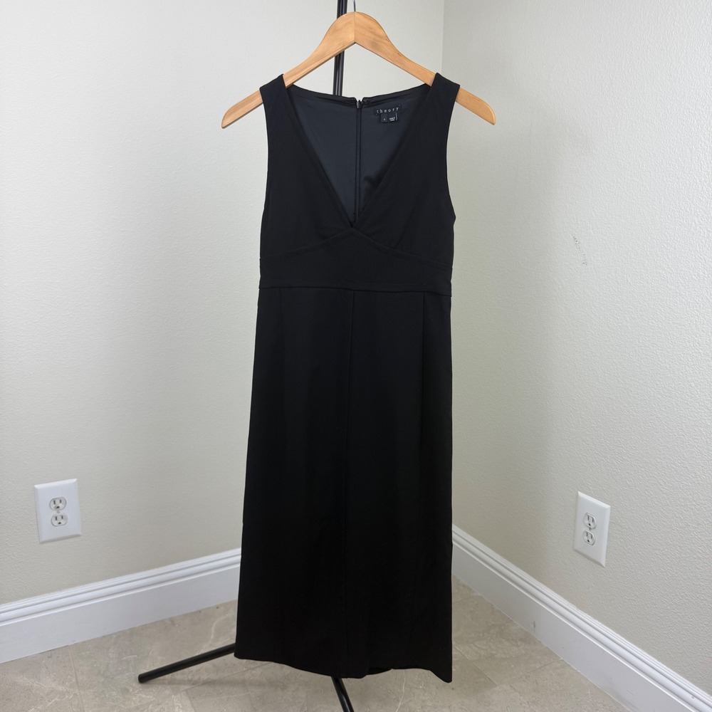 Theory Black Sleeveless V Neck Career Cocktail‎ Party Midi Dress size 0 / XS